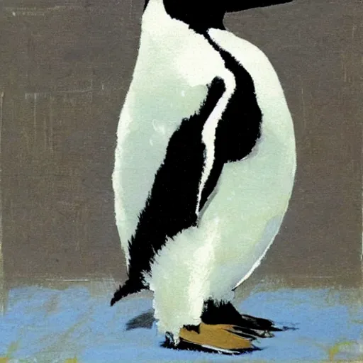 Prompt: a highly detailed beautiful portrait of a beautiful penguin crossing the road by yoji shinkawa, by gregory manchess, james gurney, james jean