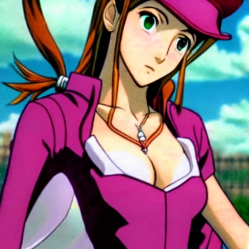 Image similar to aerith gainsborough in jojos bizarre adventure, high quality