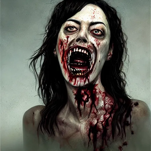 Image similar to color head portrait of aubrey plaza and lena headey grinning as a zombie, 7 days to die zombie, gritty background, fine art, award winning, intricate, elegant, sharp focus, cinematic lighting, digital painting, 8 k concept art, art by michael hussar, art by brom, art by guweiz and z. w. gu, 8 k