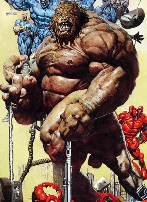 Image similar to full body and head portrait of dorian yates as marvel's the thing, dynamic action, painted by norman rockwell and phil hale and greg staples and tom lovell and frank schoonover and jack kirby