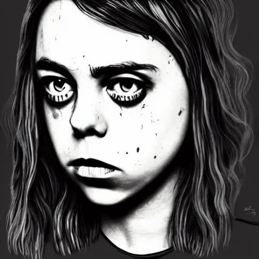 Prompt: grunge drawing of billie eilish in the style of the conjuring-n 9