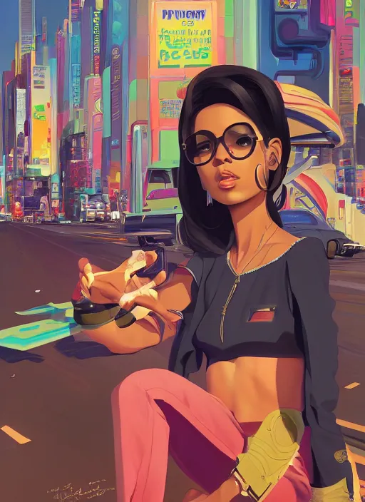 Image similar to latino - futurist latinos, zoot suits and lowriders, fashionable, driving the metaverse | hyperrealistic oil painting | by makoto shinkai, ilya kuvshinov, lois van baarle, rossdraws | afrofuturism, in the style of boondocks, trending on artstation | dark color scheme