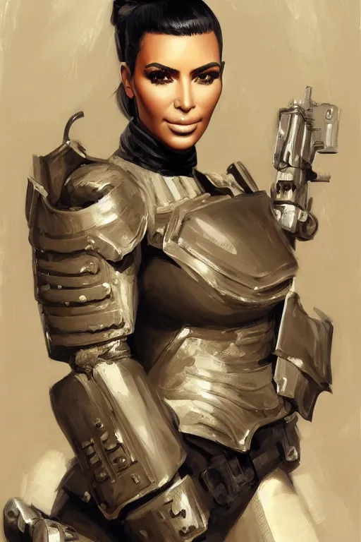 Prompt: a professionally painted portrait of Kim Kardashian, clothed in military armor, intricate, elegant, digital painting, trending on Artstation, concept art, smooth, sharp focus, illustration, from Metal Gear by Ruan Jia and Mandy Jurgens and Artgerm and William-Adolphe Bouguerea, award winning