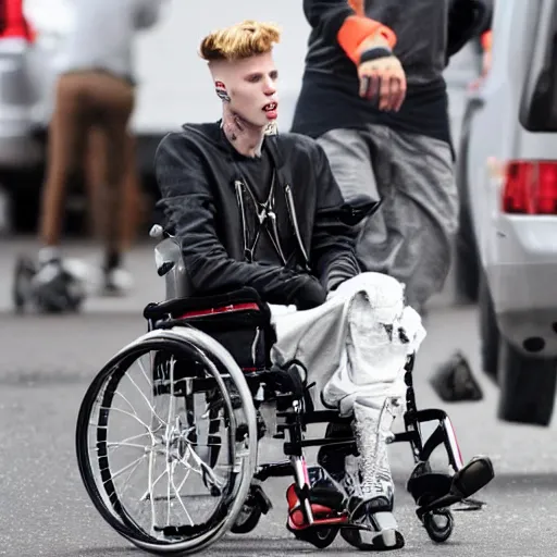 Prompt: machine gun kelly in a wheelchair