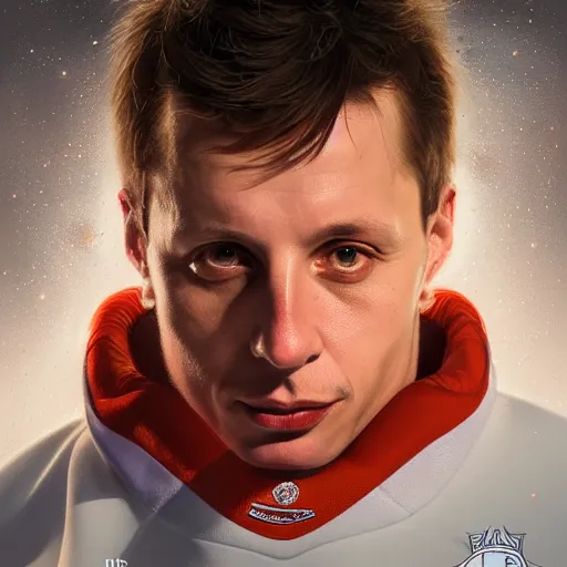 Prompt: Portrait of hockey player The Professor Igor Larionov, fantasy, intricate, elegant, highly detailed, digital painting, artstation, concept art, smooth, sharp focus, luxury fashion illustration, art by artgerm and greg rutkowski and alphonse mucha, brightly lit cinematic soft lighting, photorealistic