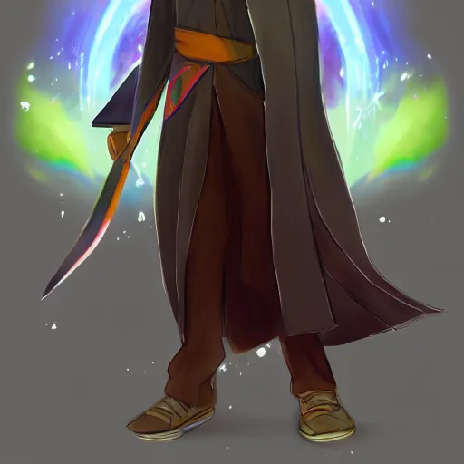 Image similar to rainbow wizard character concept style, by Makoto Shinkai