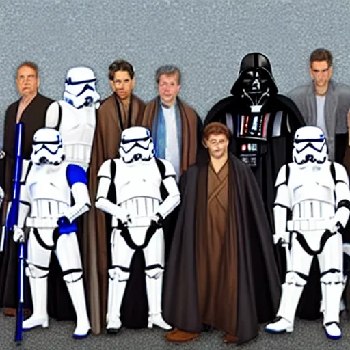 Image similar to All Star Wars Characters standing together for a group photo