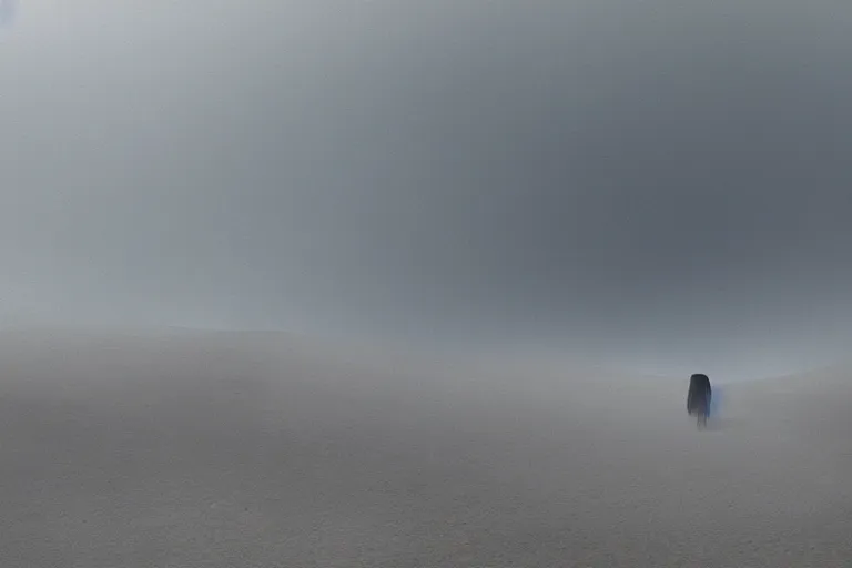 Prompt: a shadowy figure in tattered robes sees another figure in the distance, in an alien desert during a sandstorm ; tension, creepy mood, uneasy atmosphere, weird fiction art, breathtaking digital illustration, cinematic lighting, striking perspective, aesthetic composition, trending on artstation