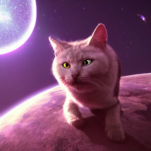 Image similar to space cat opens portal to another dimension, stars, octane render, cinematic lighting, dynamic, high detail, artstation, silver highlights