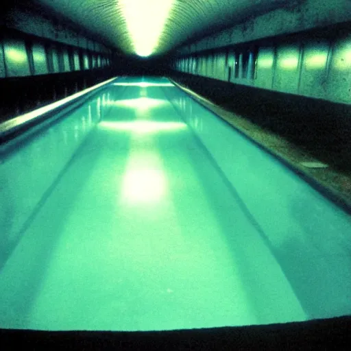 Image similar to Beautiful colored-photo cameraphone 2005 soft liminal Photograph of an infinite dark walkway pool