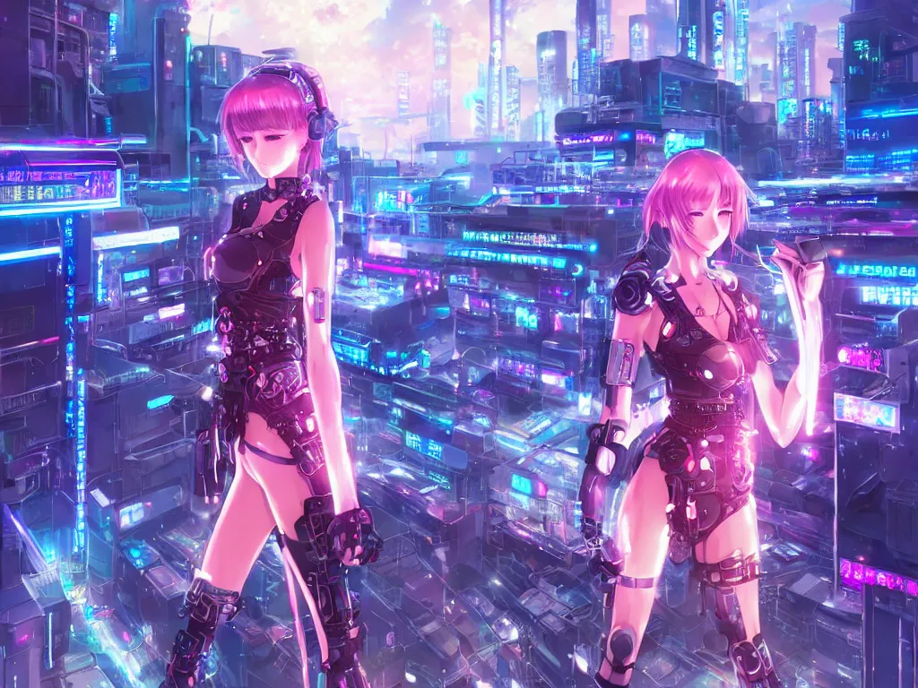 Image similar to anime key visual of futuristic cyber warrior girl, on cyberpunk neon light tokyo rooftop, ssci - fi and fantasy, intricate and very beautiful, highly detailed and digital painting, concept art, smooth, illustration, art by liya nikorov, rongzhen luo and rossdraws and huaixuan xiang and wlop