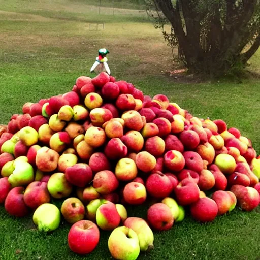 Image similar to yoshi eating a giant pile of apples