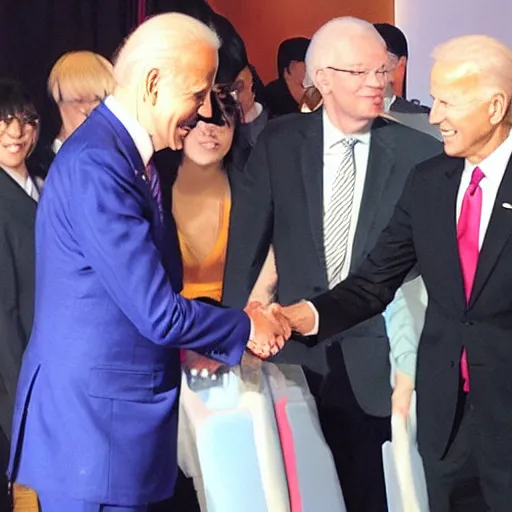 Image similar to “Joe Biden shaking hands with anime characters”