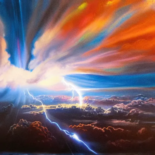 Prompt: vast view of a magnificent lightning, style of spray paint, vivid n - 4 8