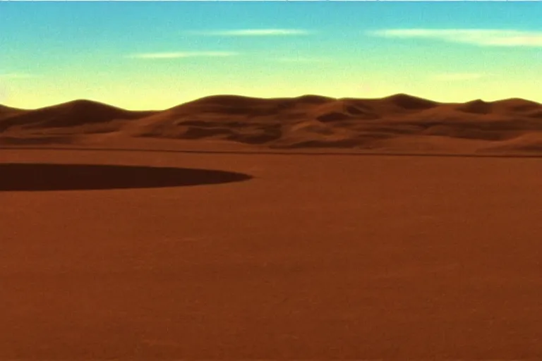 Image similar to giant wheels roll toward a golden desert sunset, cinemascope, studio ghibli, widescreen