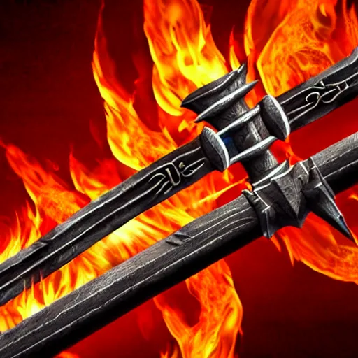 Image similar to magical sword with flames running up and down the blade, digital art, high quality, intricate design, 3d render, art station top 10,