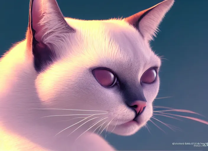 Prompt: a wholesome animation key shot of a siamese cat sleeping, close up, studio ghibli, pixar and disney animation, sharp, rendered in unreal engine 5, clear sky, anime key art by greg rutkowski, bloom, dramatic lighting