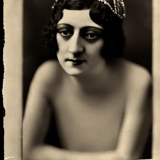 Prompt: photograph of a woman wearing flapper fashion, 1 9 1 0's, looking at the camera, aesthetic, elaborate, intricate, highly detailed, detailed face, photorealism, smooth, sharp focus, rim light, 8 k, art by man ray,