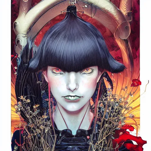 Image similar to portrait of crazy sia kate isobelle furler samurai and vampire, symmetrical, by yoichi hatakenaka, masamune shirow, josan gonzales and dan mumford, ayami kojima, takato yamamoto, barclay shaw, karol bak, yukito kishiro