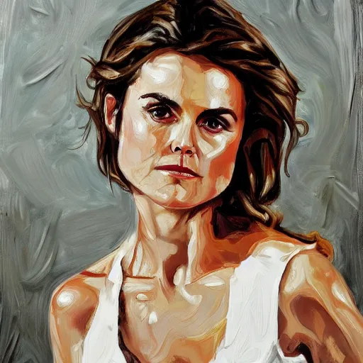 Prompt: of keri russell painted in the style of lucien freud