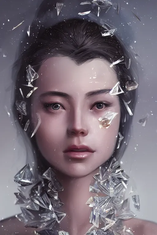 Image similar to A fancy portrait of a women coated in crystal by Greg Rutkowski, beeple, Sung Choi, Mitchell Mohrhauser, Maciej Kuciara, Johnson Ting, Maxim Verehin, Peter Konig, final fantasy, macro lens, 35mm, 8k photorealistic, cinematic lighting, HD, high details, dramatic, dark atmosphere, trending on artstation