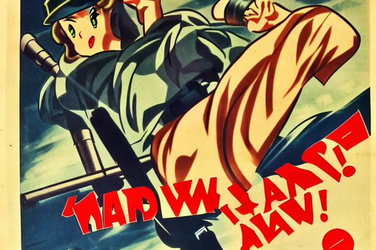 Image similar to 1940s, war, anime, poster, propaganda