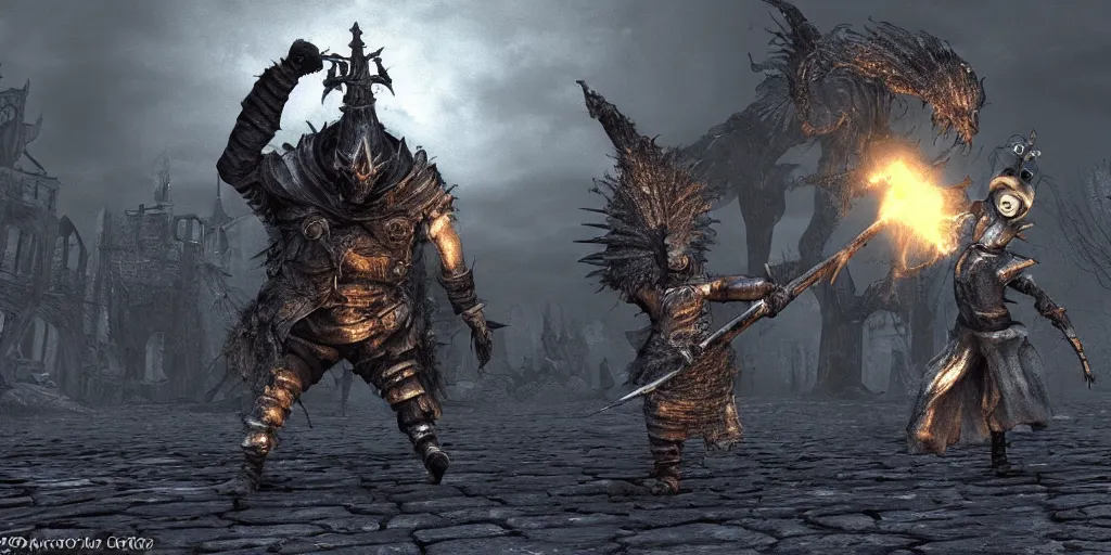 Image similar to minion as a darksouls boss, horror, hd, screenshot,