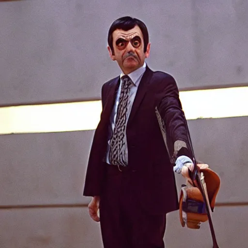 Image similar to film still of Mr Bean in Kill Bill