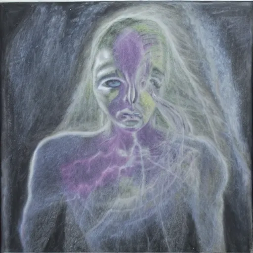 Prompt: psychedemia conference, chalk on canvas