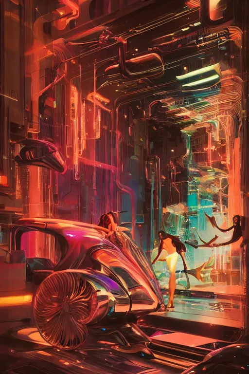 Prompt: the most amazing dream you ever had about beautiful woman transhumanism artificial intelligence singularity, hyper realistic, concept art, intricate, hyper detailed, smooth, syd mead, high contrast, neon, volumetric lighting, octane, raytrace, moebius