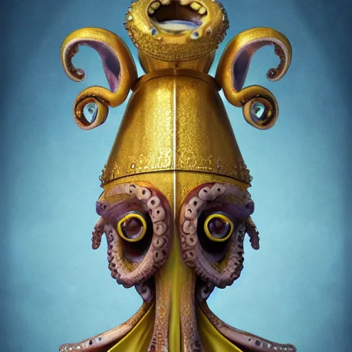 Image similar to anthropomorphic octopus squid pope with liturgical headdress and mitre, miter, ultra detailed, 8 k, trending on artstation, award - winning art,