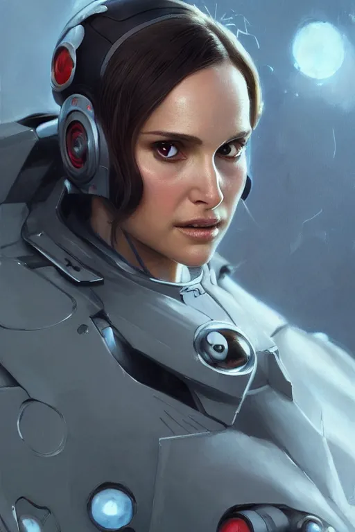 Image similar to hyper realistic painting of natalie portman in an eva plugsuit. hyper detailed face. anime concept art. 4 k. art by greg rutkowski trending on artstation. extremely detailed.