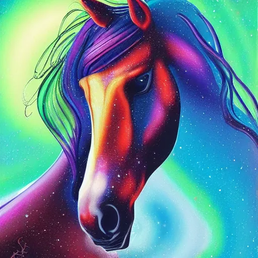 Image similar to psychedelic portrait of a horse in space, concept art, highly detailed