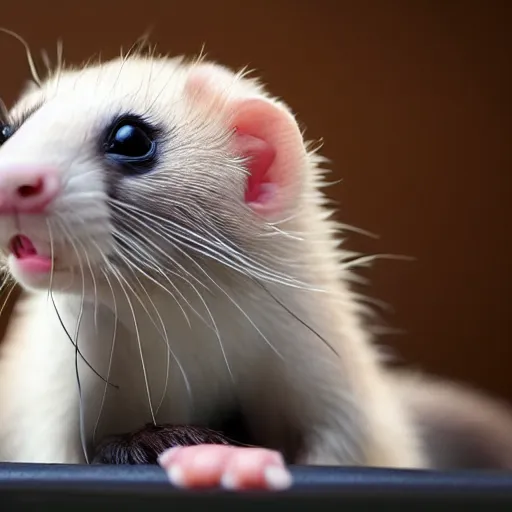 Prompt: A ferret in a board meeting.