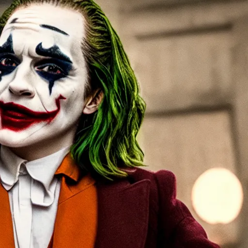 Prompt: film still of Emma Watson as joker in the new Joker movie