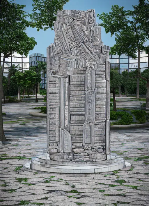 Image similar to highly detailed realistic architecture 3 d render of a futurisctic stele made from piles of coins standing in a city park, archdaily, made in unreal engine 4 octane render