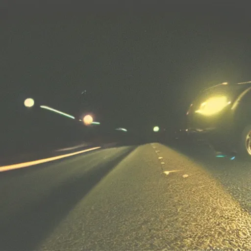Prompt: car dashcam footage of a creature in the night