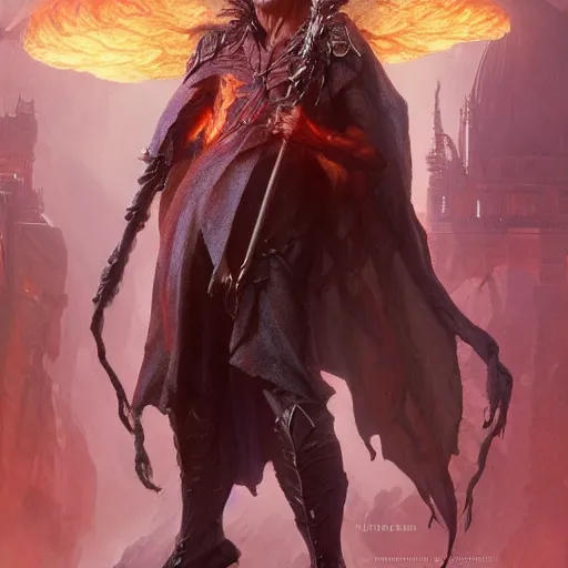 Prompt: Christopher Lloyd as belial, burning and falling from the sky, full_body!!, dungeons and dragons, highly_detailed!!, Matte painting, artstation, concept art, sharp focus, illustration, art by artgerm and greg rutkowski and alphonse mucha