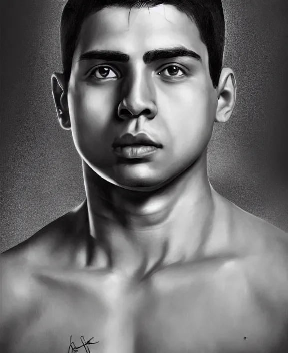 Prompt: heroic portrait of a handsome young mexican prisoner art by denys tsiperko and bogdan rezunenko, hyperrealism