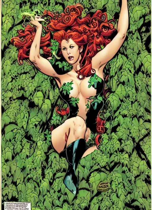 Prompt: dc comics poison ivy character sitting in a throne made of vines art by joe chiodo, travis charest