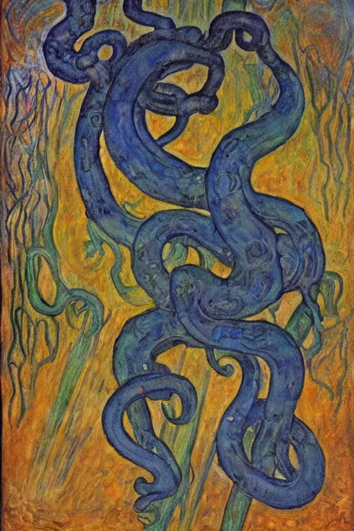Image similar to the tentacle crown,by Annie Swynnerton and Diego Rivera, symbolist, dramatic lighting, elaborate geometric ornament, Art Brut, bioluminescent, soft blues and greens,smooth, sharp focus, extremely detailed, Adolf Wölfli