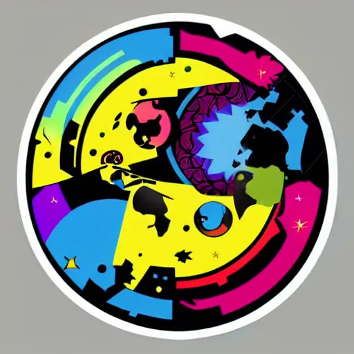 Image similar to 2 planet collapse particle fusion element macro cosmic art by butcher billy, sticker, colorful, illustration, highly detailed, simple, smooth and clean vector curves, no jagged lines, vector art, smooth andy warhol style