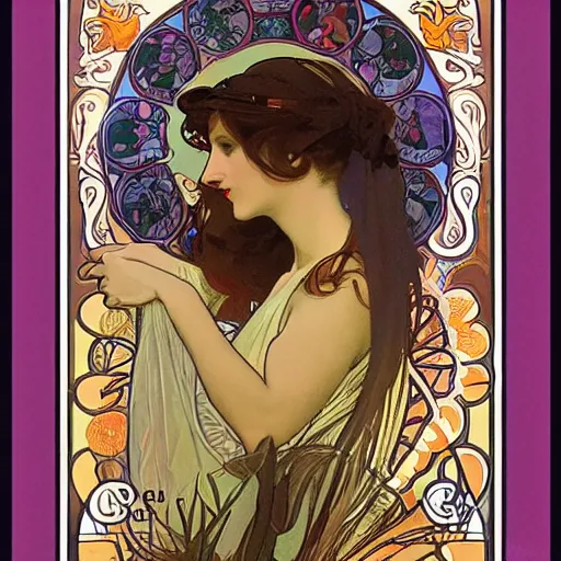 Image similar to art by alphonse mucha