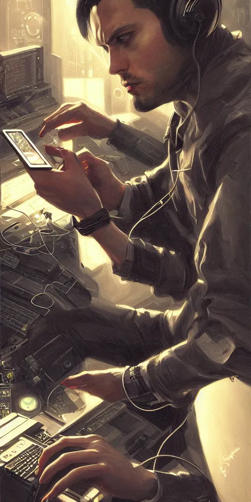 Prompt: sophisticated portrait of sonic playing videogames very smoky cyberpunk, elegance, highly detailed, shallow depth of field, artstation, artgerm, donato giancola and joseph christian leyendecker