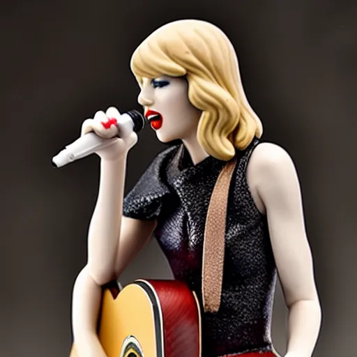 Prompt: a porcelain figurine of taylor swift singing, product shot