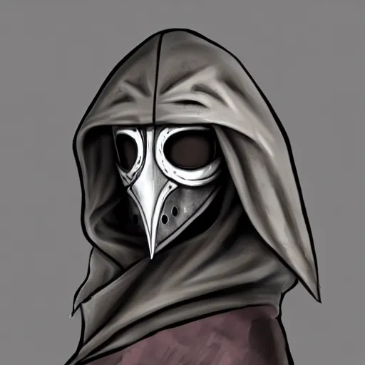 Image similar to female plague doctor donning a black hood, steel knightly armor and a white crow mask, trending on artstation