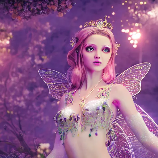 Image similar to portrait of fairy princess, glowing, ornate and intricate jewelry, jaw dropping beauty, glowing background lighting, white accent lighting, hyper detailed, fairy tale, 4 k octane render