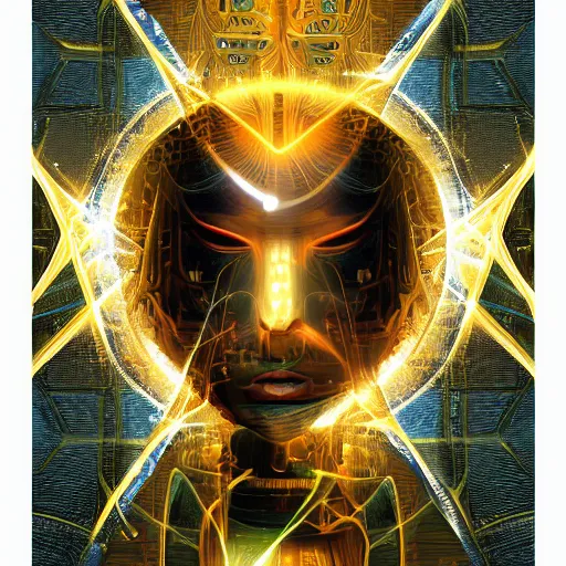 Prompt: the artificial general intelligence tarot card, artstation, technology, fractals