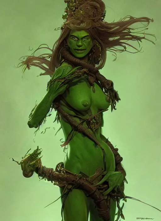 Prompt: a beautiful cute green skin goblin girl, D&D, fantasy, intricate, cinematic lighting, highly detailed, digital painting, artstation, concept art, smooth, sharp focus, illustration, art by Terry Moore and Greg Rutkowski and Alphonse Mucha