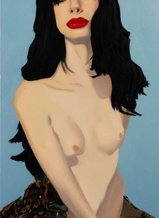 Image similar to oil painting by agnes lawrence pelton, portrait of emma roberts krysten ritter,